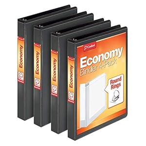 Cardinal Economy 3 Ring Binder, 1 Inch, Presentation View, Black, Holds 225 Sheets, Nonstick, PVC Free, 4 Pack of…