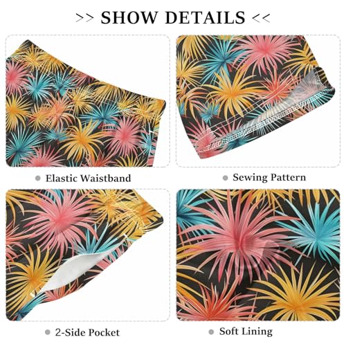 ALAZA Colored Palm Tree Black Pajama Shorts Elastic Waist Casual Sleep Shorts with Pockets Size 6-143