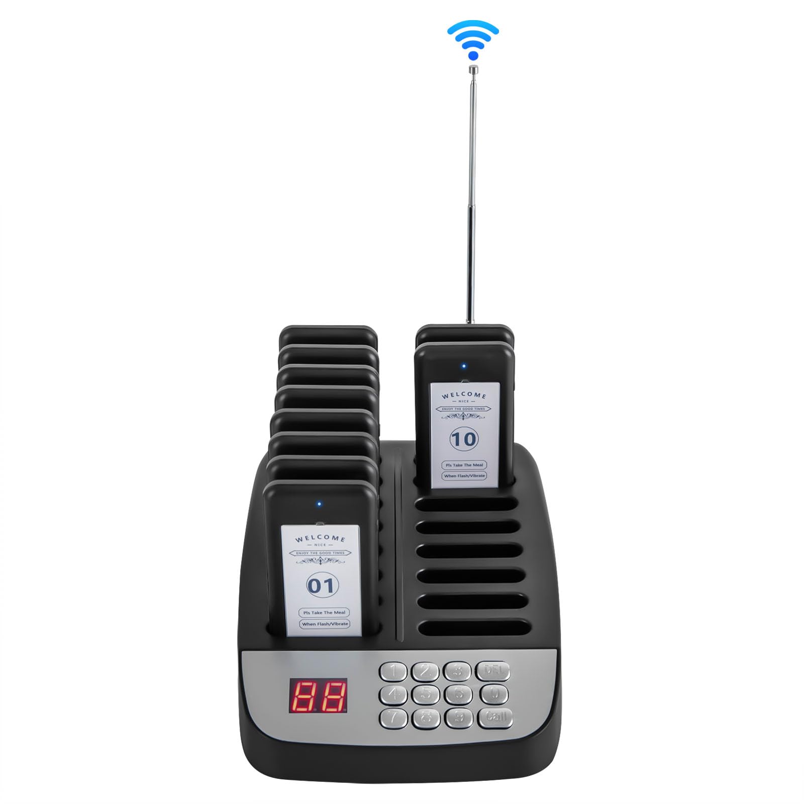 Restaurant Pager System, Wireless Guest Customer Service Calling System, Social Distancing Keeping 10 Pagers Buzzers, Lineup Queue Signal Beepers, Waiting Paging System for Coast Hotel