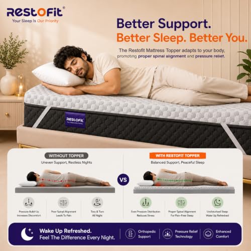 Image of Restofit 2 Inch Gel Infused Memory Foam Mattress Topper | 78x48x2 Inches, Double Size Topper | Cooling Pad for Back Pain, Bed Topper with Viscose Cotton Fabric, Soft & Breathable