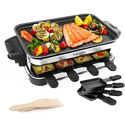 HengBo Raclette Grill für 6 8 4 Personen mit 2 Groß Antihaftbeschichteten Raclette Pfannen,1 Raclettepfännchen, 1300W…