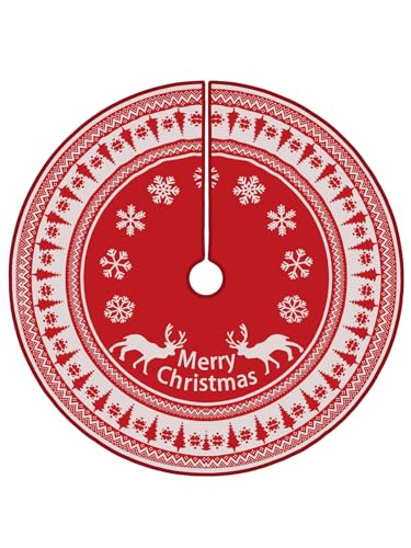 Flash World 36 Inch Large Christmas Tree Skirt Xmas Soft Cover Mat Decor Snowflake Collar Farmhouse Tree Skirt for Holiday Ornaments Party Home Indoor Decorations (F, 48INCH)