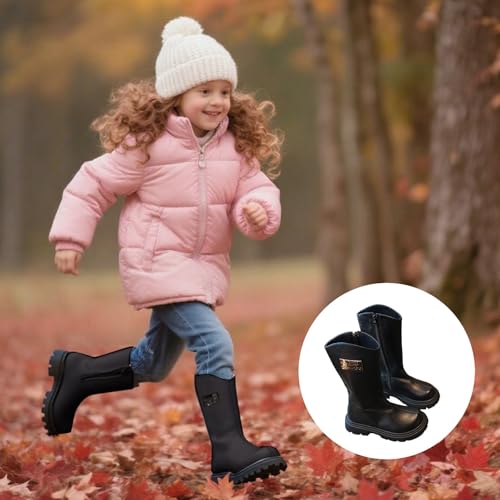 Girls Riding Boots Knee High Side Zipper Mid Calf Shoes Round Toe Non Slip Combat Boot Outdoor Shoes3