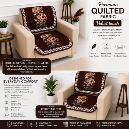 Image of Homerz 'Brooklyn Series' Premium Sofa Cover | Quilted Floral Design | Non-Slip Washable Sofa Protector | Soft Anti Slip Fabric (Ny Mustard, 1 Seater, Seat Cover with Backrest)