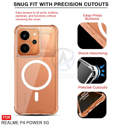 Image of AESTMO Clear Back Cover for Realme P4 Power 5G / Narzo Power 5G | 360 Protection | Transparent Back Cover (PC + TPU, Compatible with MagSafe Accessories, Transparent Bumper)