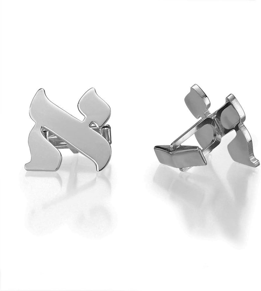 Jewelry Hebrew Initial Cufflinks Sterling Silver Personalized Cuff Links Classy Men's Gift for Groom
