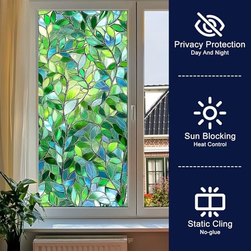 Película de Privacidad para Ventanas con Diseño de Hojas Verdes 17.7x39.3 pulg miniatura 2