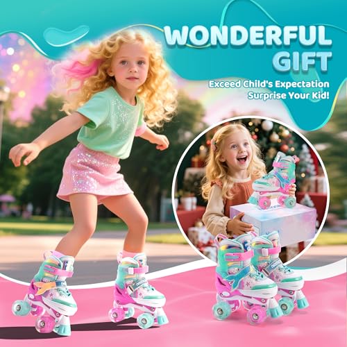 NEMONE Rollschuhe für Mädchen Kinder 4 Größen Verstellbar Blau Violett Rollschuhe für Kinder...