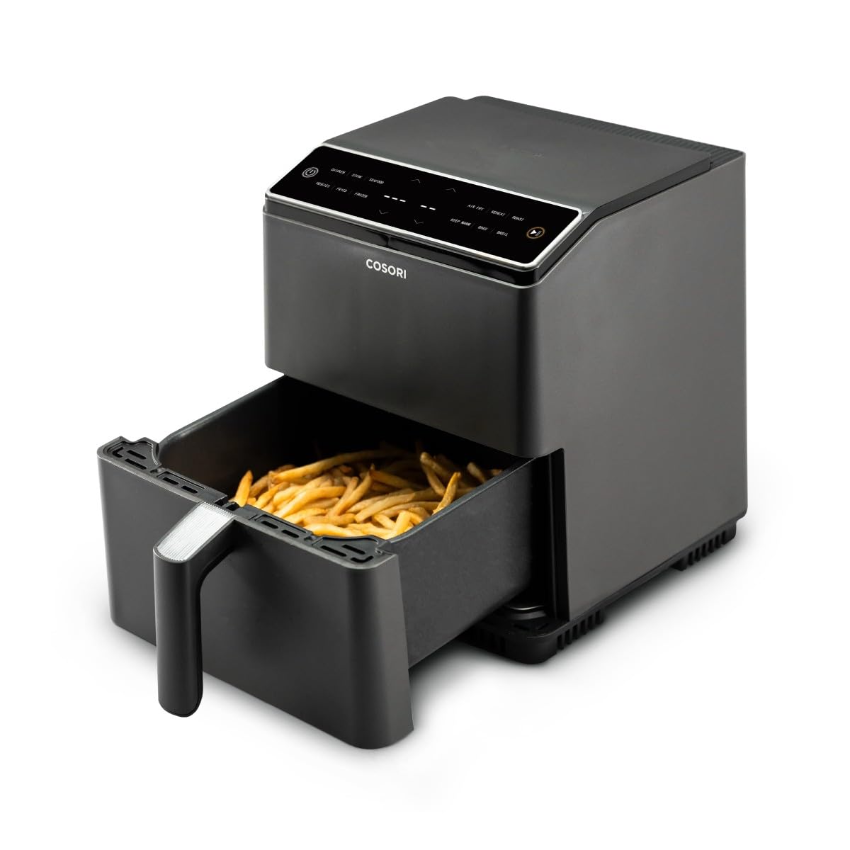 Cosori Dual Blaze CAF-P585S Luftfritteuse, Air Fryer, WLAN, 6,4 l, 11-in-1, Fritteuse ohne Öl, über 90 Rezepte in der App erstellt von Chef auf Spanisch, Dunkelgrau, mit doppelter Widerstandsfähigkeit