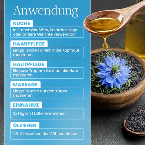 Kräuterland Bio Schwarzkümmelöl 500ml, gefiltert, ohne Zusatz von Aroma-, Farb- und Konservierungsstoffen, hoher Thymochinon, kaltgepresst, mühlenfrisch direkt aus unsrer hessischen Ölmühle