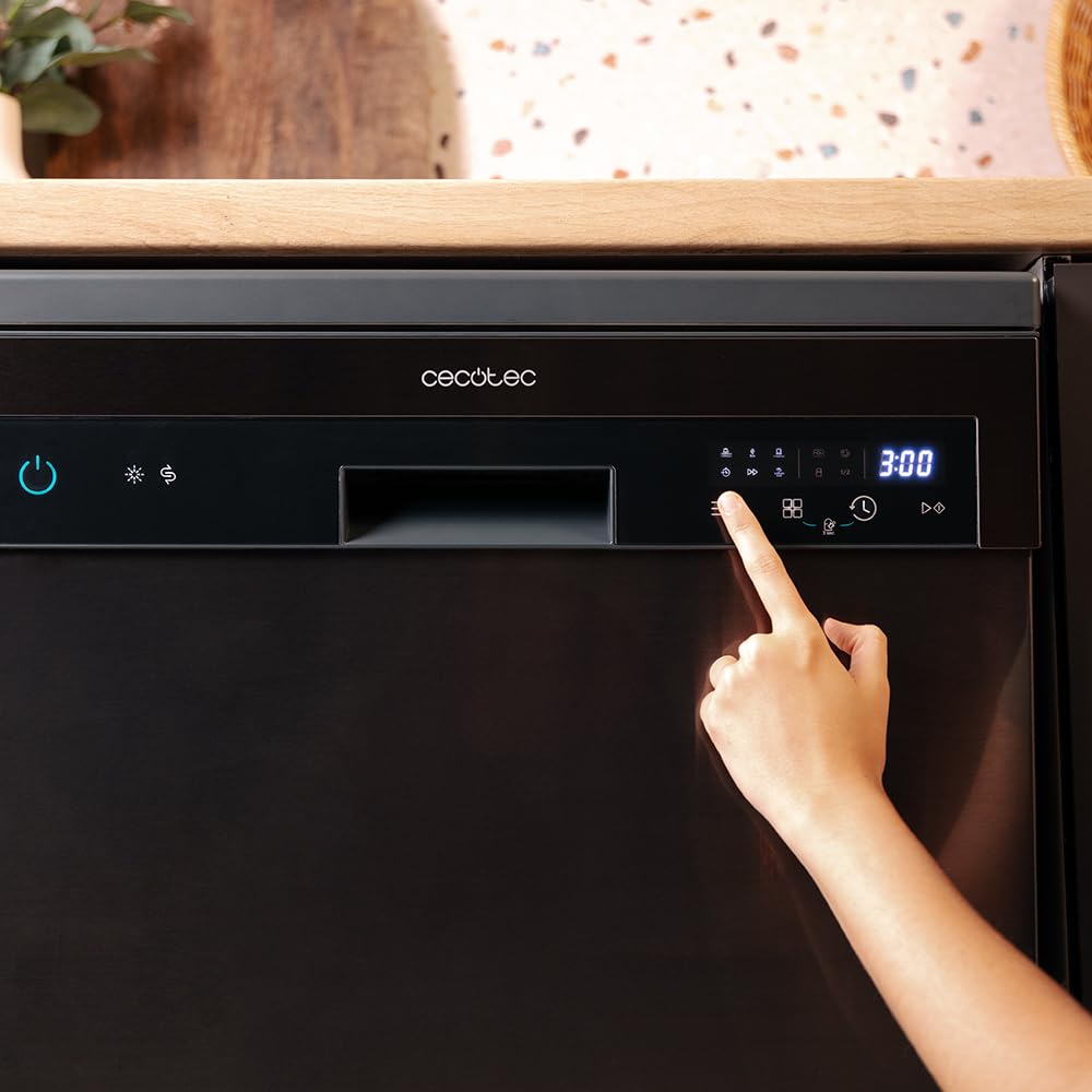 Cecotec Lavastoviglie Compatto 60cm Bolero Aguazero 6110 Dark E. 1850W, 13 Coperti, 6 Programmi, Funzioni Mezza Carica, Programma 3 in 1, Avvio Ritardato, Dry+, FullTouch e ChildLock