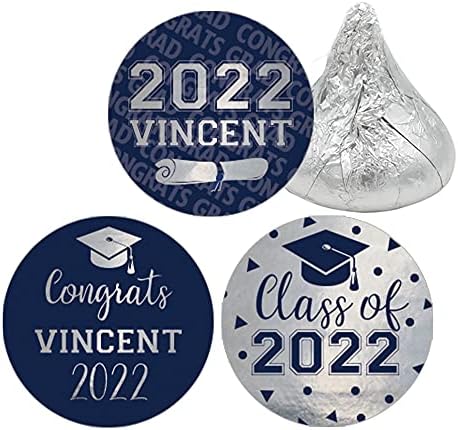 Personalized Graduation Party Favor Labels - 180 Stickers (Blue and Silver)