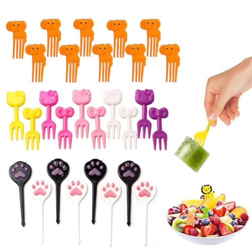 GNALIA Piekser Fingerfood Kinder 30 Stück, Obstgabeln 3D Tierdesign Mit Katze Elefant Pfote Je 10 Stück, Wiederverwendbar Für Lunchbox Geburtstagsfeier Nachmittagstee