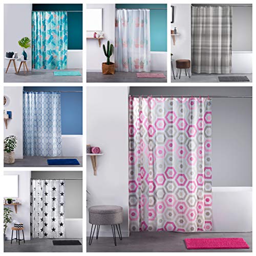 WohnDirect - Cortina de ducha (180 x 180 cm, 40 x 60 cm), anillas de cortina de ducha de colores a juego