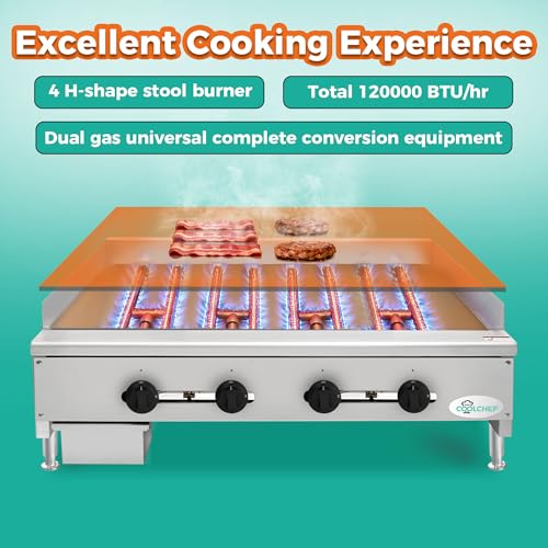 Image of 48 inch Commercial Gas Griddle,120,000 BTU Countertop Flat Top Grill, 4 Independent Burners, Heavy-Duty Stainless Steel Body, NG /LP Convertible, ETL Certified