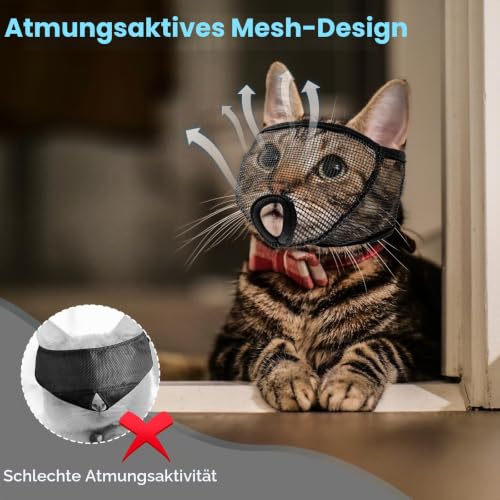 OHCOZZY Katze Maulkorb mit weichem Netzbezug, Maulkorb für Katzen Verhindern Beißen Kauen Katzenpflege(Größe S, Schwarz)
