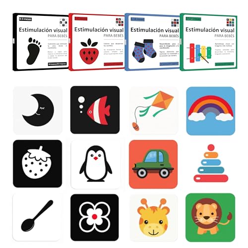 Pack Estimulación Visual Bebés 0-36 Meses – 4 Sets con 80 Tarjetas y 160 Imágenes – Juego Sensorial y Educativo – Regalo para Recien Nacido – FEDELLITO