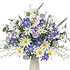 12 PCs Artificial Spring Flowers Blue Rustic Blue and White Artificial Flowers Wildflower Floral Stems with Daffodils Daisy Flower Picks for Vase Table Centerpieces Kitchen Spring Decor