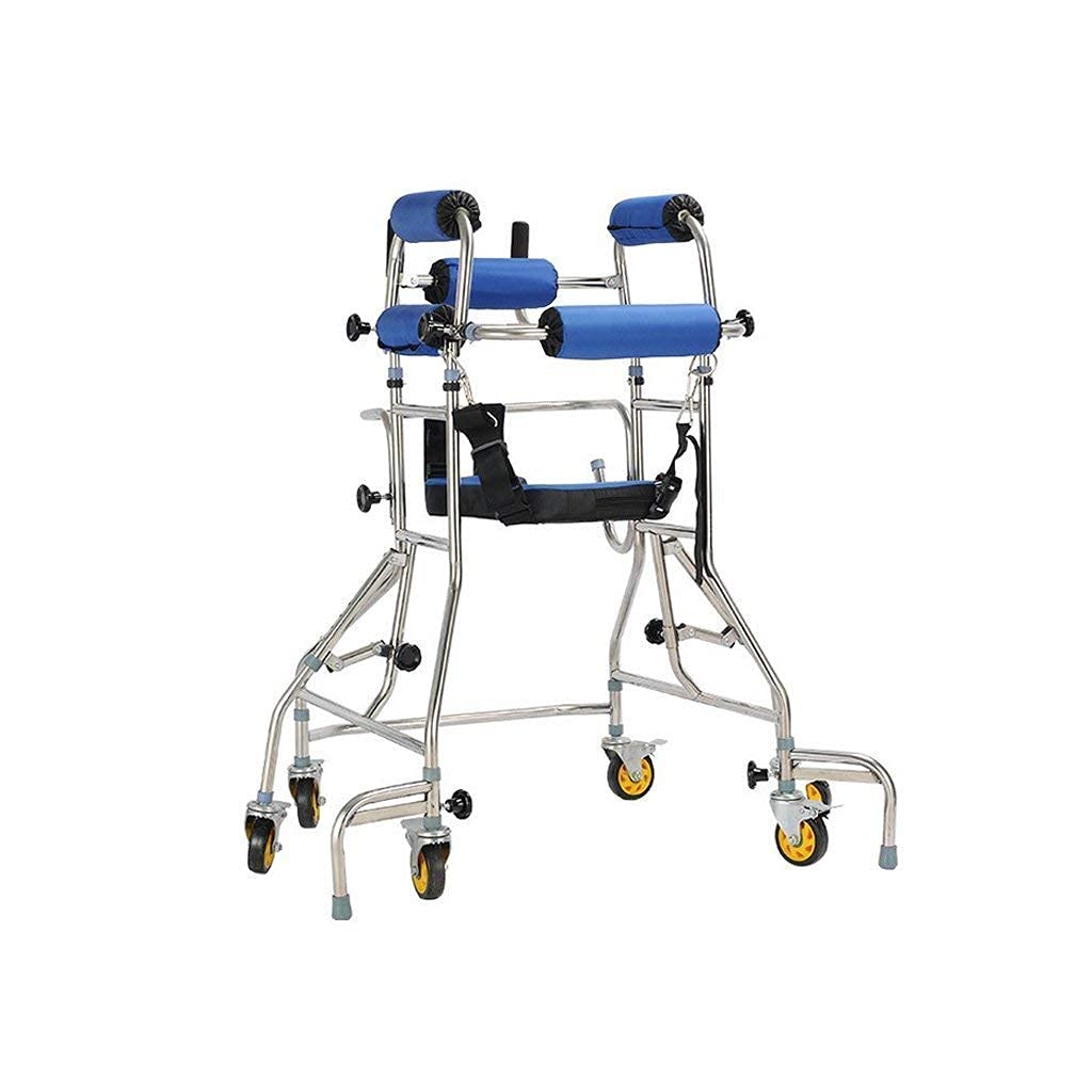 RTYUI Standing Walking Frame,Mobility Aids With Seat Wheel Rehabilitation Device Folding Height Adjustable, Lower Limb Walker Disabled Skid Stand