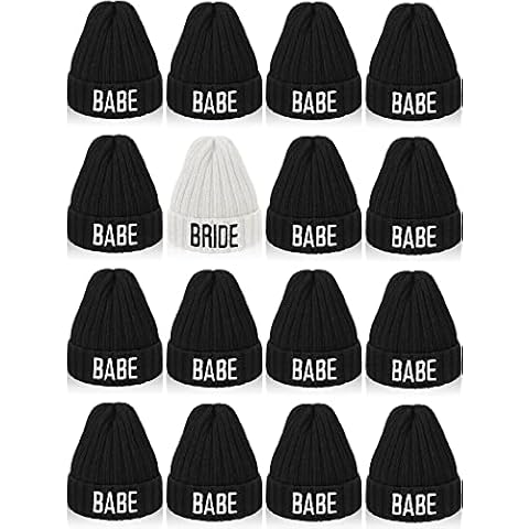 12 Pcs Winter Bride Hat Knitted Bride Beanie Bridal Party Gifts Embroidered Babe Hats Black and White Bride Tribe Skull Cap for Women Bachelorette Party, Black, White, One Size Cover