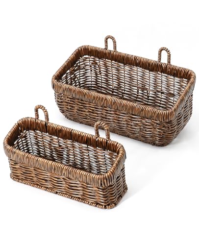 AceList Wall Hanging Basket, Boho Style Hand-Woven Hanging Storage Baskets - Set of 2, Ideal for Boho Room Decor, Kitchen, Garden, and Living Room(Brown)