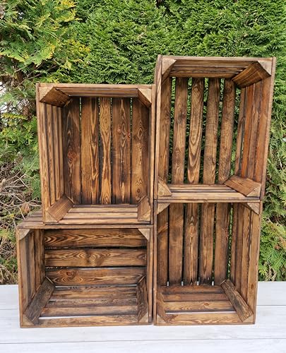 Lot de 1, 2, 3, 4, 6 ou 12 caisses en bois massif 50x40x30 cm effet brûlé – Solides et pratiques – Pour rangement ou décoration – Style rustique et vintage (4) Lot de 1, 2, 3, 4, 6 ou 12 caisses en bois massif 50x40x30 cm effet brûlé – Solides et pratiques – Pour rangement ou décoration – Style rustique et vintage (4)