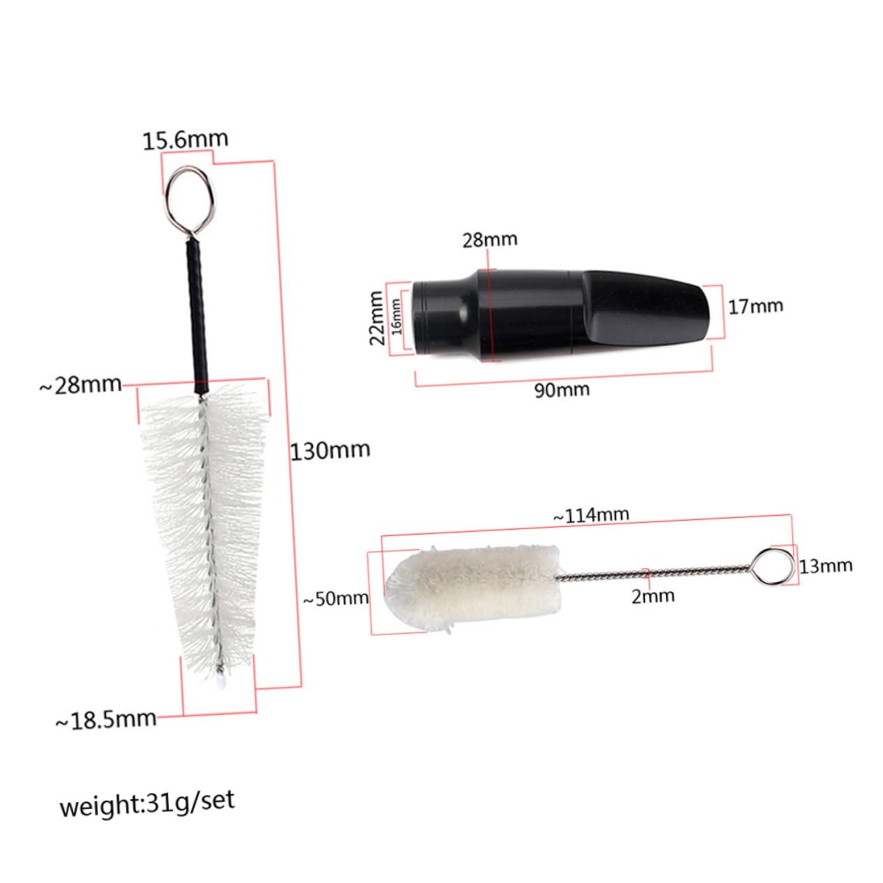ibasenice 3pièces Mouthpiece Pour Saxophone Alto Avec Brosses De Nettoyage Accessoires Pour Instruments De Musique Blanc