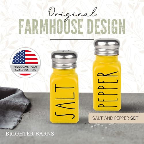Image of Yellow Salt and Pepper Shakers Set by Brighter Barns - Cute Kitchen Decor & Kitchen Accessories - Cute Glass Shakers - Farmhouse Decor for Home Restaurants Wedding Gift & Stainless Steel Lid (Yellow)
