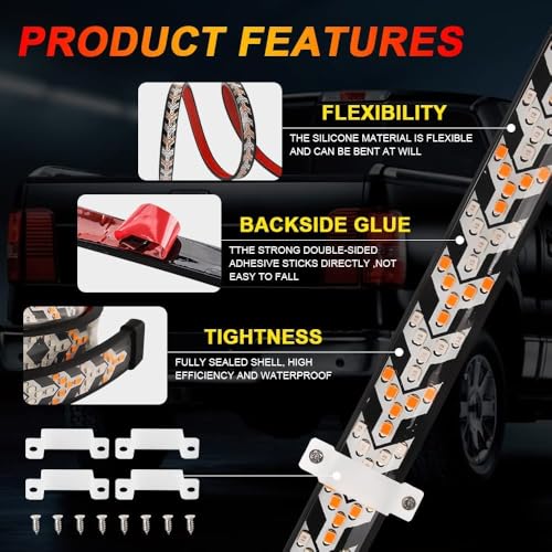Image of 48 Inch Sequential Amber LED Tailgate Light Strip with Double Flashing Turn Signal | Waterproof | Easy Plug & Play | Compatible with Cars, SUVs, Trucks & Vans
