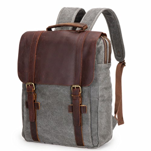 DRF Mochila de Casual Unisex Multiusos Moda Bosla Escolar Lona y Cuero Vendimia Estilo