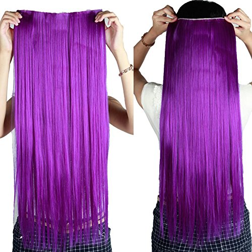 S-noilite Colorful 26" Straight Dark Purple 3/4 Full Head Clip in Hair Extension One Piece 5 Clips All Colors Synthetic Hairpiece Natural Look