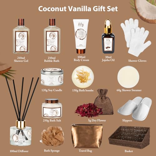 Image of Coconut Vanilla Spa Gift Set, Complete Spa Bath Gift Basket for Women & Men