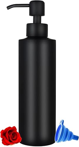 Dispensador de jabón para encimera, color negro mate, dispensador de loción de 11.8 onzas con bomba, dispensador de jabón de mano de acero