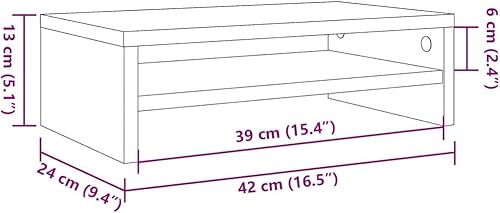 Miniatura 6 de Monitor Stand Smoked Oak Engineered Wood, 16.5-inch Compact Desk Organizer for Home Office, Living Room, Ergonomic Laptop Riser with Storage Shelf,