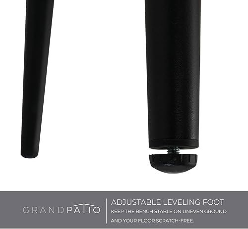 Miniatura 5 de Grand patio Banco de mimbre con aspecto de cuero de 2 asientos con patas cónicas, banco al aire libre para entrada pequeña en el porche delantero