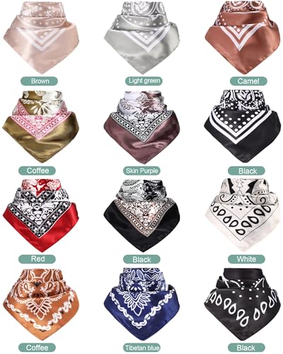 JaGely 12 Pcs 35" Satin Square Large Head Scarves Silk Like Neck Scarf Vintage Bandanas Satin Hair Scarf Neckerchief3