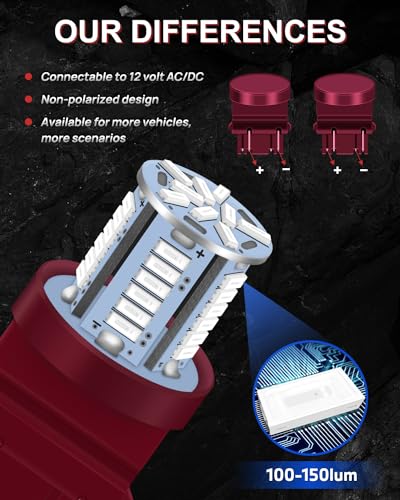 image for JEFLYM 3157 Red LED Bulbs,3056 3057 3156 3157 4157 4014 T25 39SMD 12VA