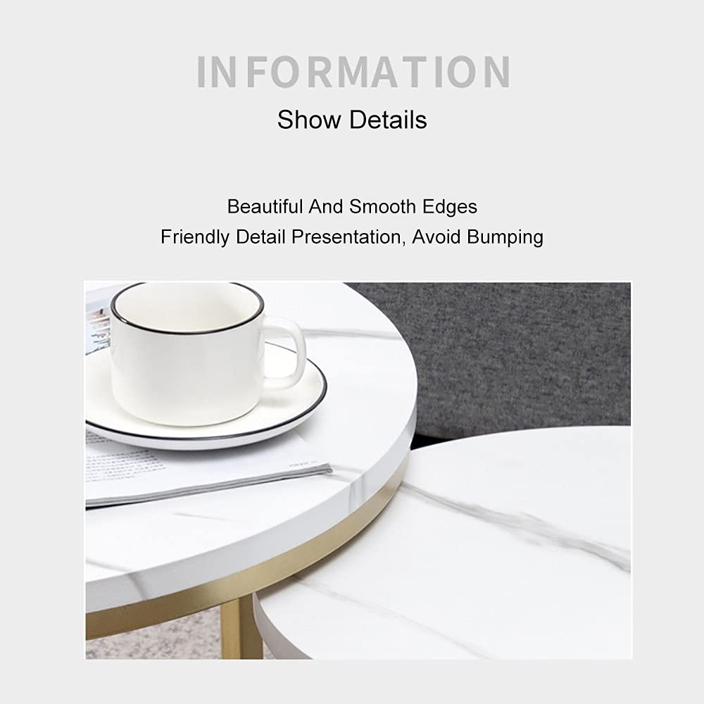 Win2win Set 2 Tavolini Da Caffè Nesting Moderni - Mid Century, Rotondo Scanalato, Con Impiallacciatura Marmo, Nero, Minimalisti Per Soggiorno E Ufficio