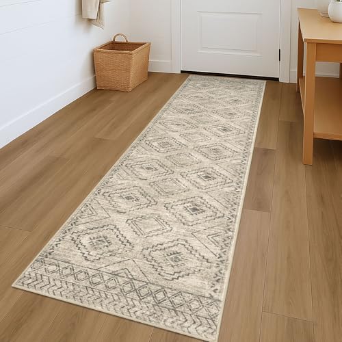 KILOCOCO Hallway Runner Rug 2'x7' Runners for Hallways Washable Runner Rug Non Slip Rubber Backed Low-Pile Runners for Bedroom Kitchen Living Room Laundry Room Boho Rugs, Beige/Gray/Green