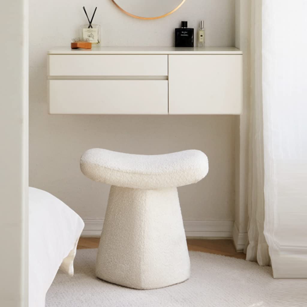 Halbmond-Make-up-Hocker aus Massivholz, kreativer einfacher Stuhl für Schlafzimmer, Pelzakzent-Sitz, modernes Design, perfekt für Make-up und Ankleidebereiche