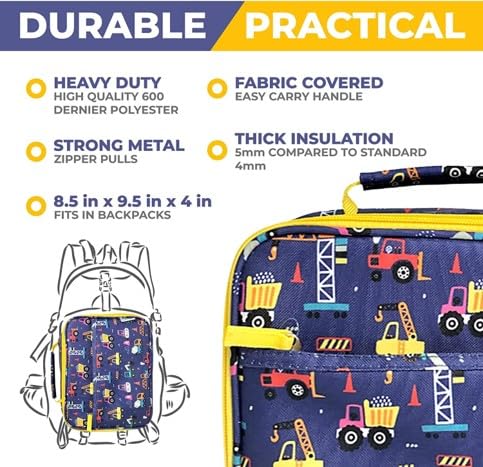 Truck Lunch Box With Ice Pack For Boys, Insulated Bag For Toddlers Kids Baby Boy Daycare Pre-School Kindergarten, Container Boxes For Small Kid Snacks Lunches, Bpa Free, Blue Construction Trucks #TOP3