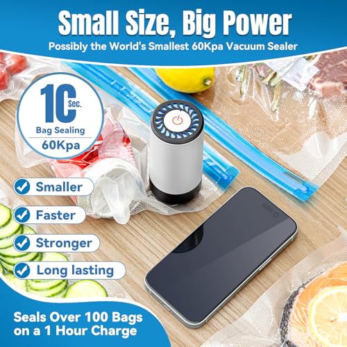 Billty Handheld Vacuum Sealer, 3rd Generation Vacuum Sealer for Food + 30 Sous Vide Bags