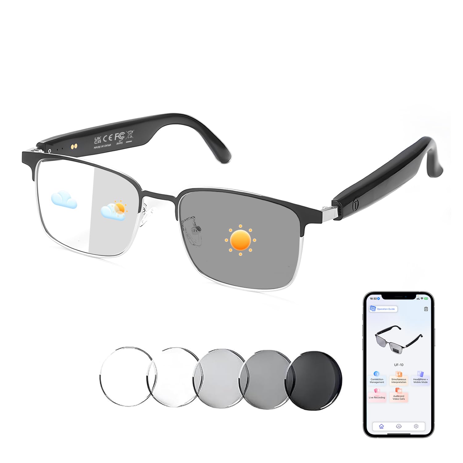 AI Translator Glasses, Clear Blue Light Glasses for Woman Men, Simultaneous Interpretation Eyeglasses for 110+ Languages, Real-Time Translation, Remote Shooting,AI Smart Sunglasses for Travel -S
