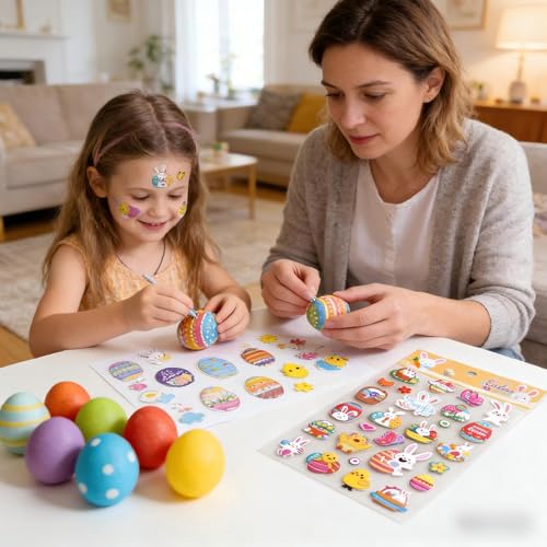 8 Stück 3D Ostersticker Kinder Aufkleber, Aufkleber Ostereier, Osterhase Osterküken Motive, für Osterdeko Ostereier DIY Geschenke