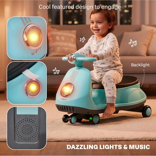 Image of Baybee Gliddo Baby Swing Car for Kids with LED Lights & Music | 360 Steering Twister Push Ride On with Wide Seat, Storage & Smooth Glide | Wiggle Magic Car for Boys & Girls Aged 3+ Years (Sky Blue)