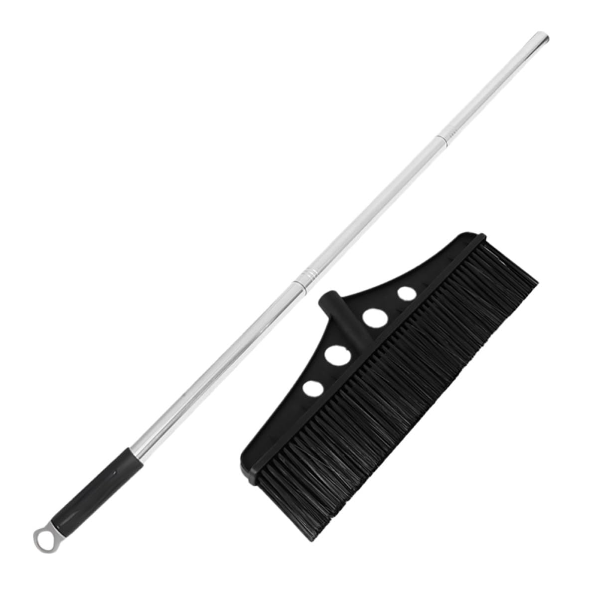 Healvian Scopa a Spinta da Giardino Nera con Manico in Acciaio Inox e Setole in Nylon, Spazzatrice Robusta per Esterni e Patio, Pulizia Efficiente di Cortili, Garage e Terrazze