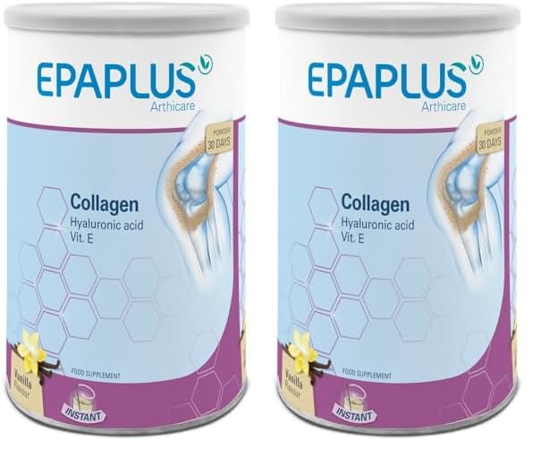 EPAPLUS Arthicare Colágeno Hidrolizado + Ácido Hialurónico, Polvo 30 Dias, 305 g, Sabor Vainilla (Paquete de 2)