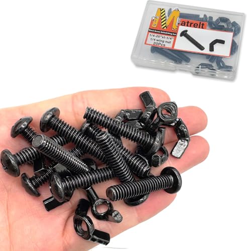 20 Pack Black 1/4"-20 x1-1/4 Screw Bolts and Wing Nut Kit 10pcs Machine Screws with Round Head Phillips 10pcs Butterfly Hand Twist Tighten Nut Zinc Plated Hardware Fitting Fastenings Assortment Kit