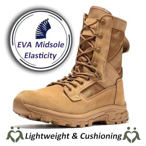 8 Inch Mens Lightweight Side Zip Tactical Boots, Comfortable Slip Resistant Rubber YKK Zipper Outdoor Hiking, EVA Cushioning Military Boot(BP401)3