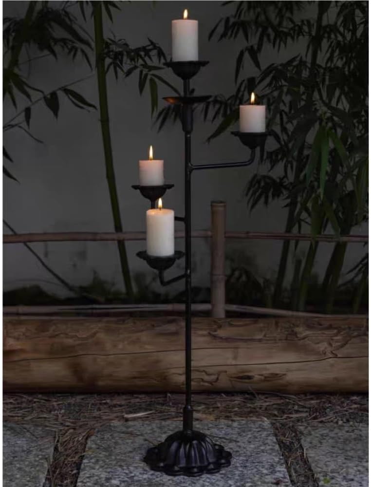4-Arm Standing Candelabra, Black Candelabra with Flower Base, Iron Candle Holder for Coffee Shops, Boutiques, and Home Decor(31.5in)